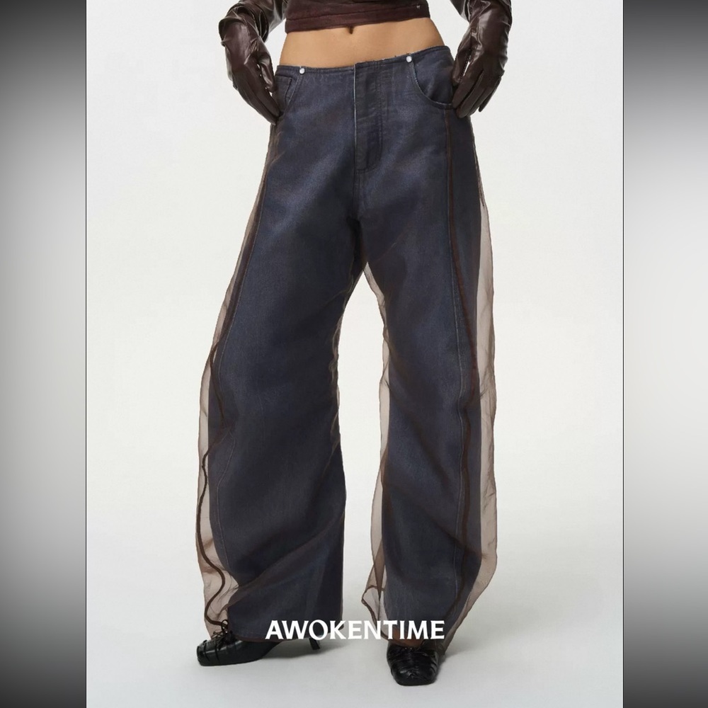 Jessi Wide-Leg Dark Navy Jeans with Sheer Side Panels